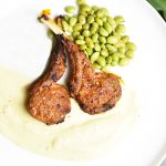 Grilled Lamb Chops served with cauliflower mashed potatoes and steamed edamame
