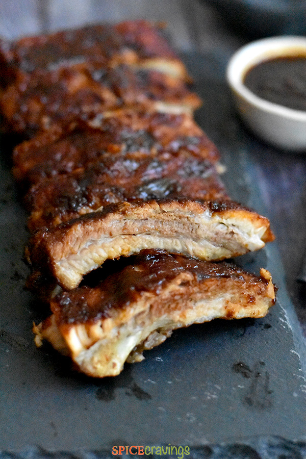 Juicy and tender bbq ribs cooked in the instant pot