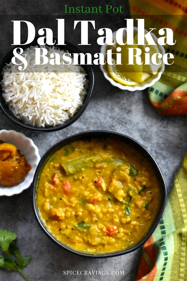Indian Dal recipe with basmati rice on a grey background