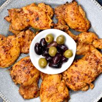 Mediterranean rubbed chicken served with assorted olives