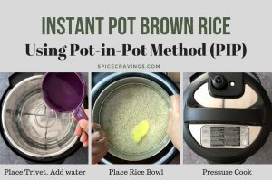 pouring water in instant pot with trivet, brown rice and water in instant pot, instant pot lid