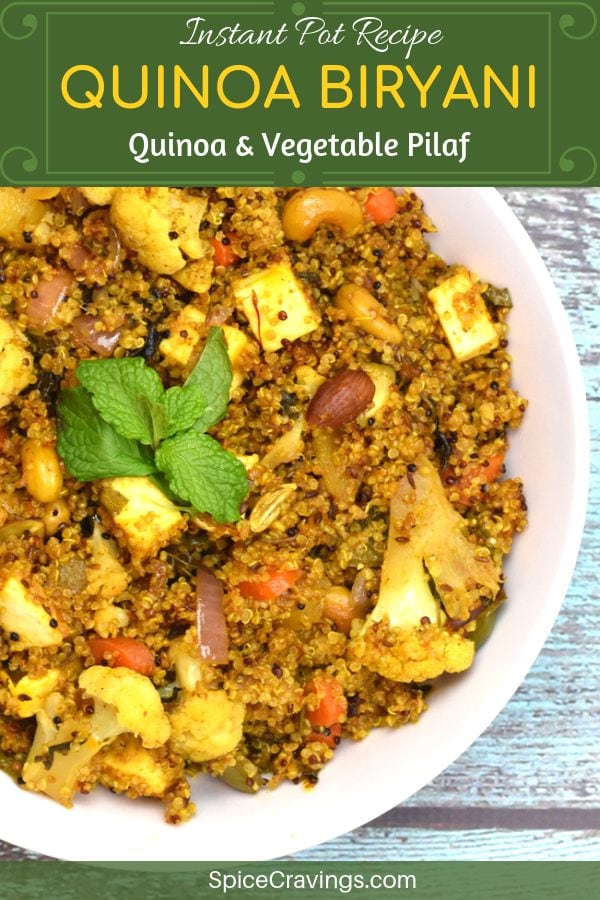 Quinoa and vegetables cooked with Indian spices in the Instant Pot