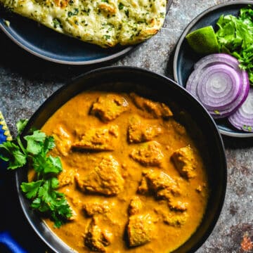 Top shot of authentic butter chicken
