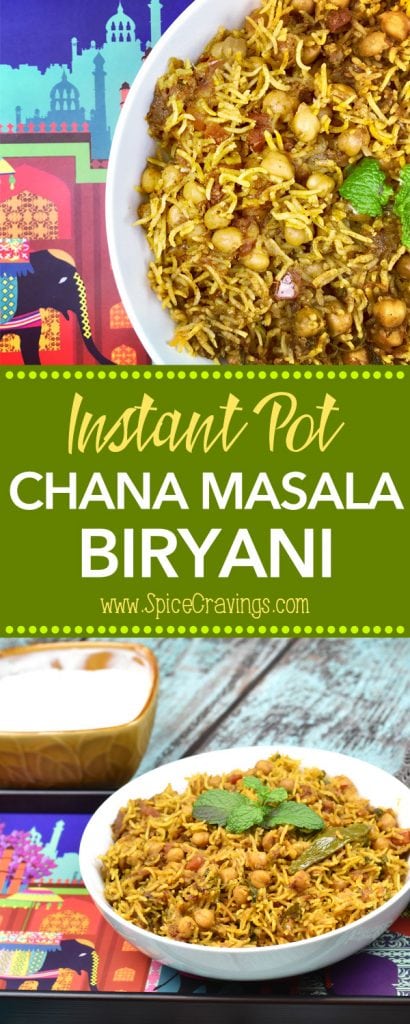 Chana Masala Biryani or Chickpeas Biryani, is a combination of two popular Indian dishes, Chickpeas Masala Curry & Indian Rice Pilaf called Biryani! #food #foodie #foodblogger #delicious #recipe #instantpot #recipes #easyrecipe #cuisine #30minutemeal #instagood #foodphotography #tasty #Indian #vegan #Rice #curry