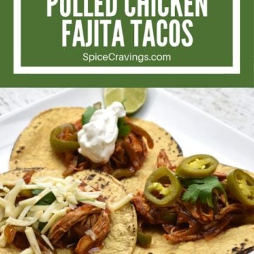 Instant Pot Pulled Chicken Fajita shredded and served on a toasted corn tortilla