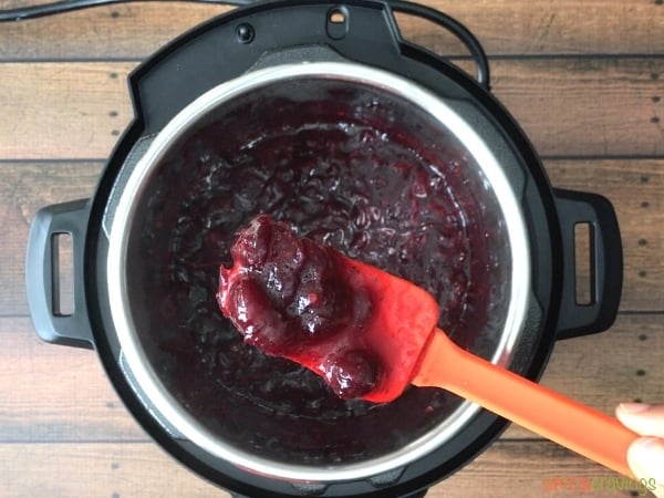 Thickened cranberry sauce in a spoon