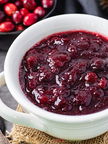 cranberry sauce in white bowl