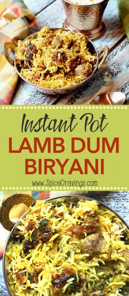 Instant pot Lamb dum Biryani / pressure cooker Lamb Biryani by Spice Cravings. Lamb Dum Biryani is a meat and rice dish where meat marinated in bold Indian spices is cooked with fragrant Basmati rice and aromatics like onions & herbs. #food #foodie #foodblogger #delicious #recipe #instantpot #recipes #easyrecipe #cuisine #30minutemeal #instagood #foodphotography #tasty #indian #Instant pot Lamb dum Biryani / pressure cooker Lamb Biryani by Spice Cravings. Lamb Dum Biryani is a meat and rice dish where meat marinated in bold Indian spices is cooked with fragrant Basmati rice and aromatics like onions & herbs. #food #foodie #foodblogger #delicious #recipe #instantpot #recipes #easyrecipe #cuisine #30minutemeal #instagood #foodphotography #tasty #indian #curry
