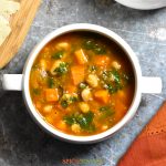White bowl with Instant Pot Minestrone Soup