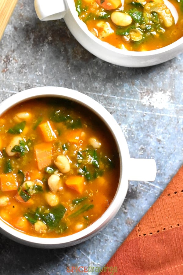 Two bowls is Instant Pot Minestrone Soup