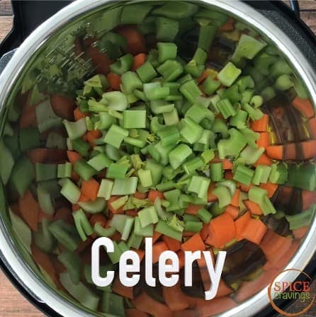 Adding celery to the Instant Pot for soup