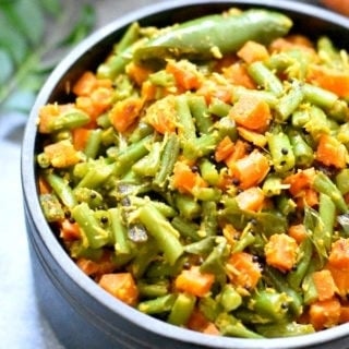 Green Beans and Carrot cooked with coconut flakes and mustard seeds