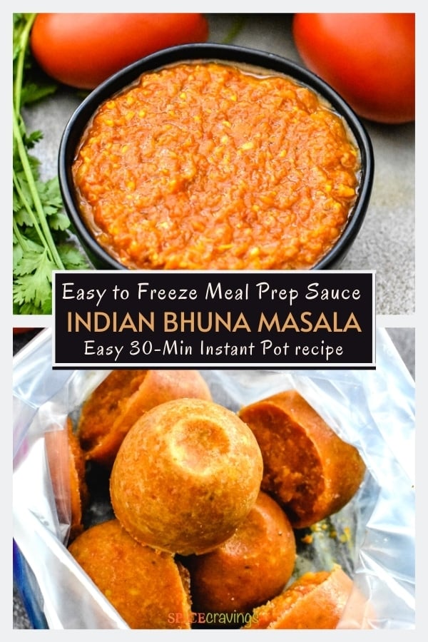 Two shots of Indian curry sauce- bhuna masala with onion and tomato