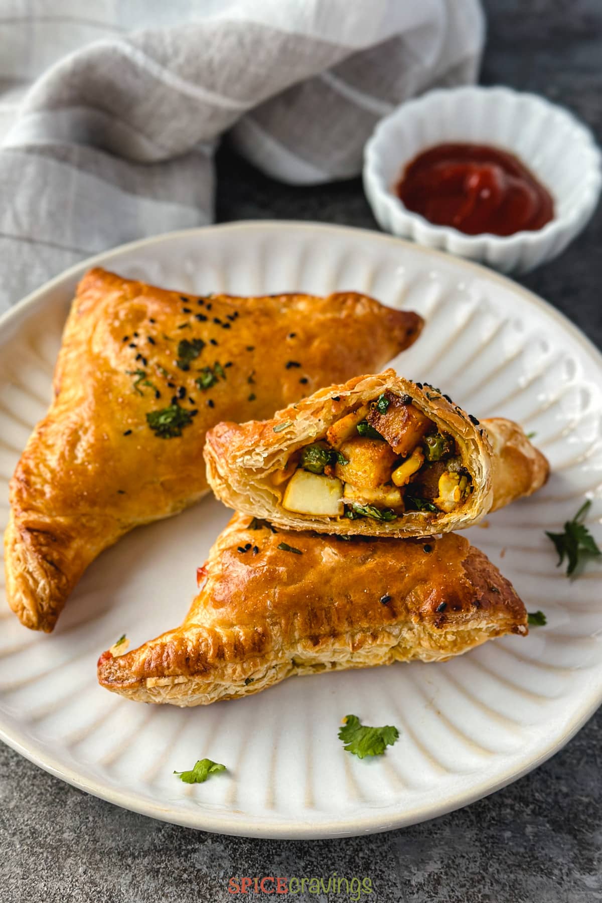Vegetable Curry Puff stuffed with Indian spiced filling.