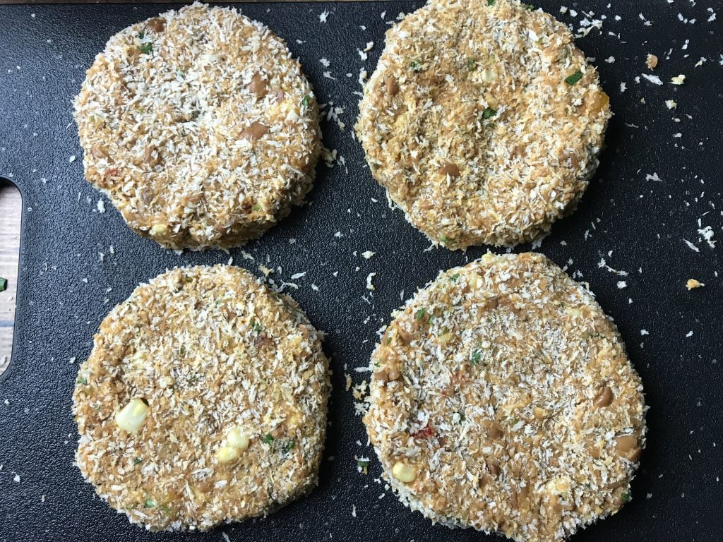veggie Burger Patties coated with Panko breadcrumbs