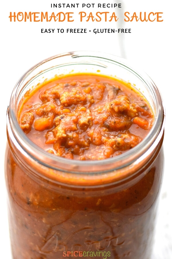 Chunky spaghetti sauce in a mason jar