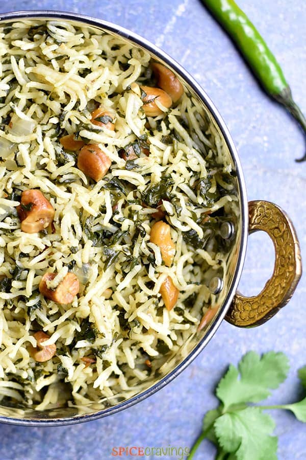 Basmati rice with spinach and cashews