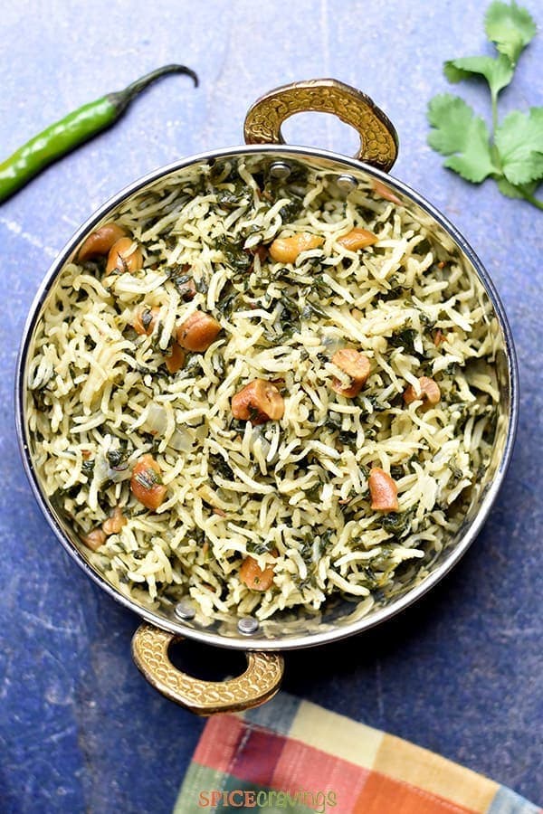 Indian spinach rice with cashews