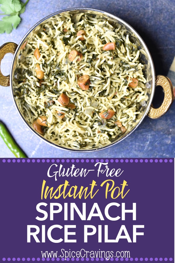 Spinach Rice Pilaf made in the Instant Pot.