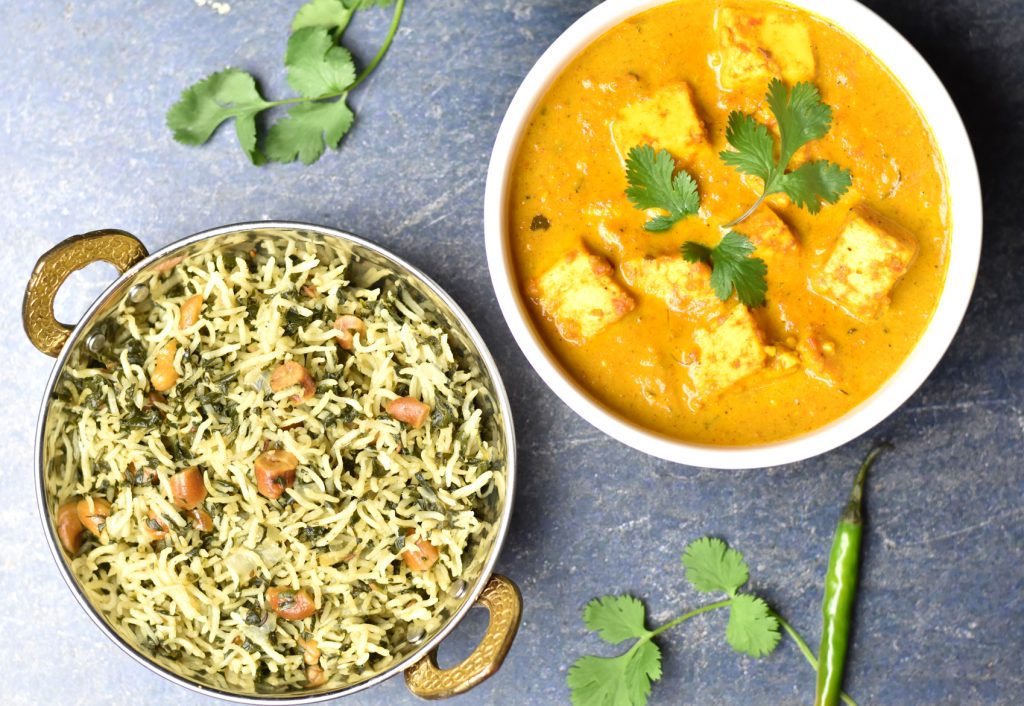 Spinach rice with Instant pot paneer butter masala