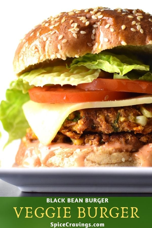 Veggie bean burger with tomato, lettuce and cheese