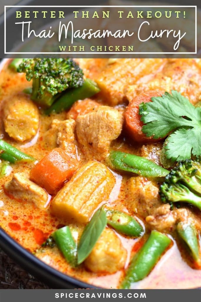 Chicken and vegetables floating in thai curry