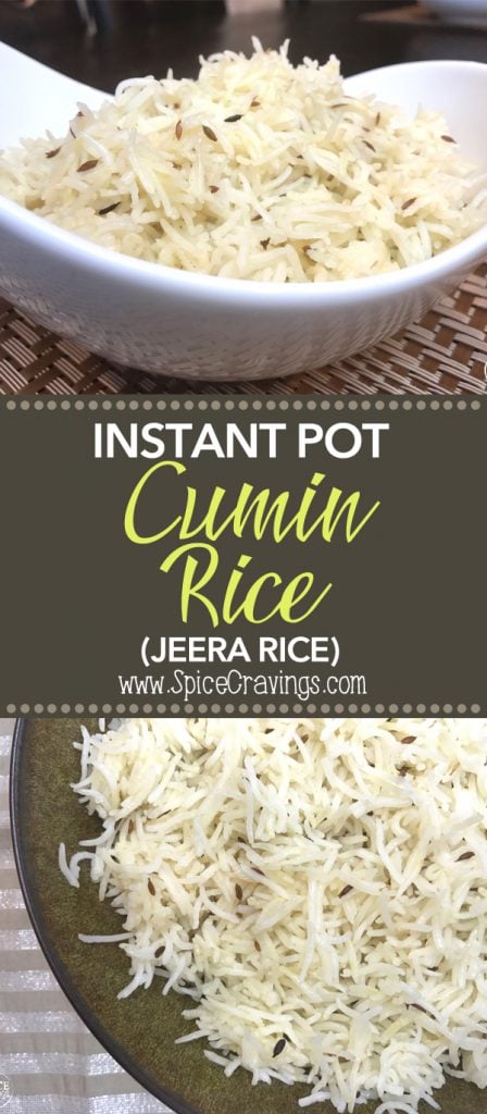 two pictures of Jeera rice titled "instant pot cumin rice (jeera rice)"