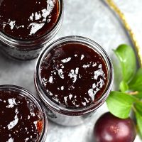 Three jars filled with homemade jam