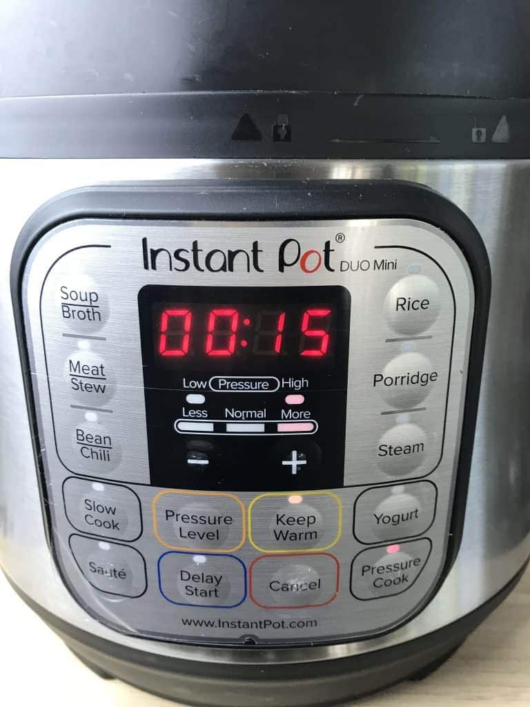 Setting the cook time to 15 minutes in an Instant Pot