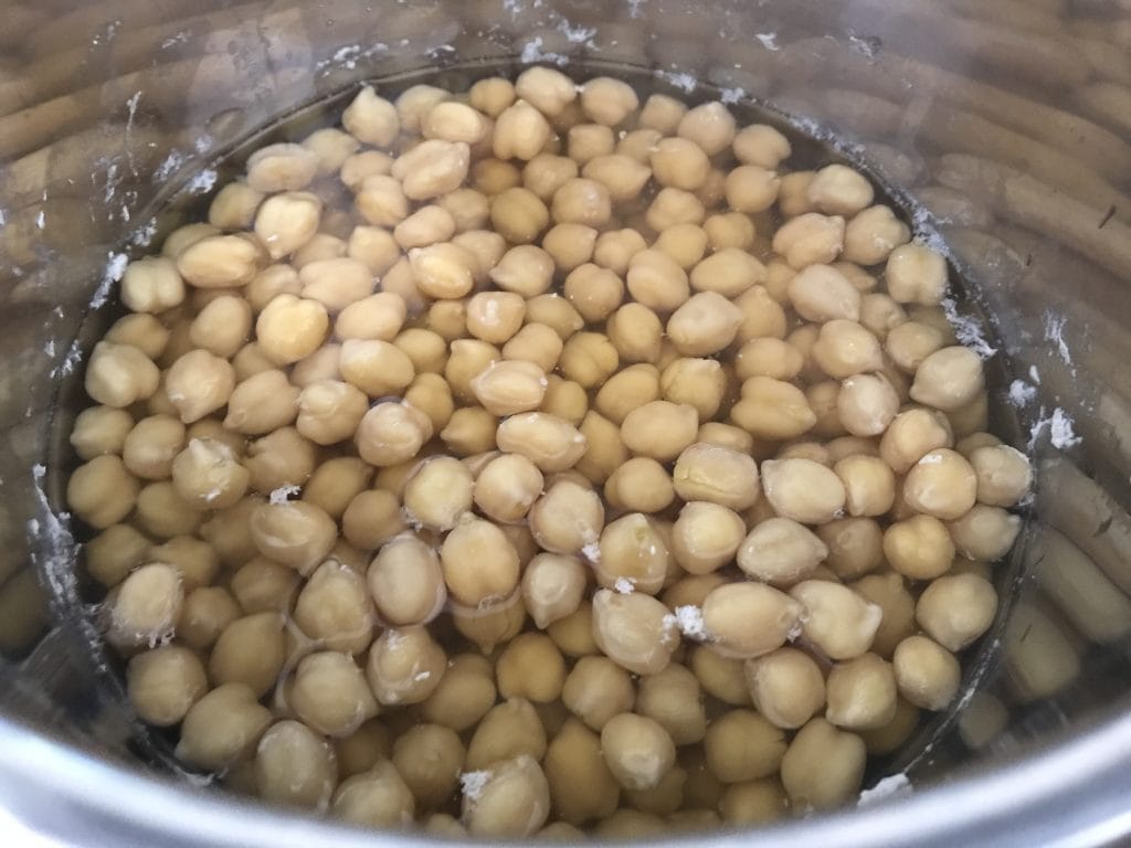 Cooked chickpeas in an Instant Pot.