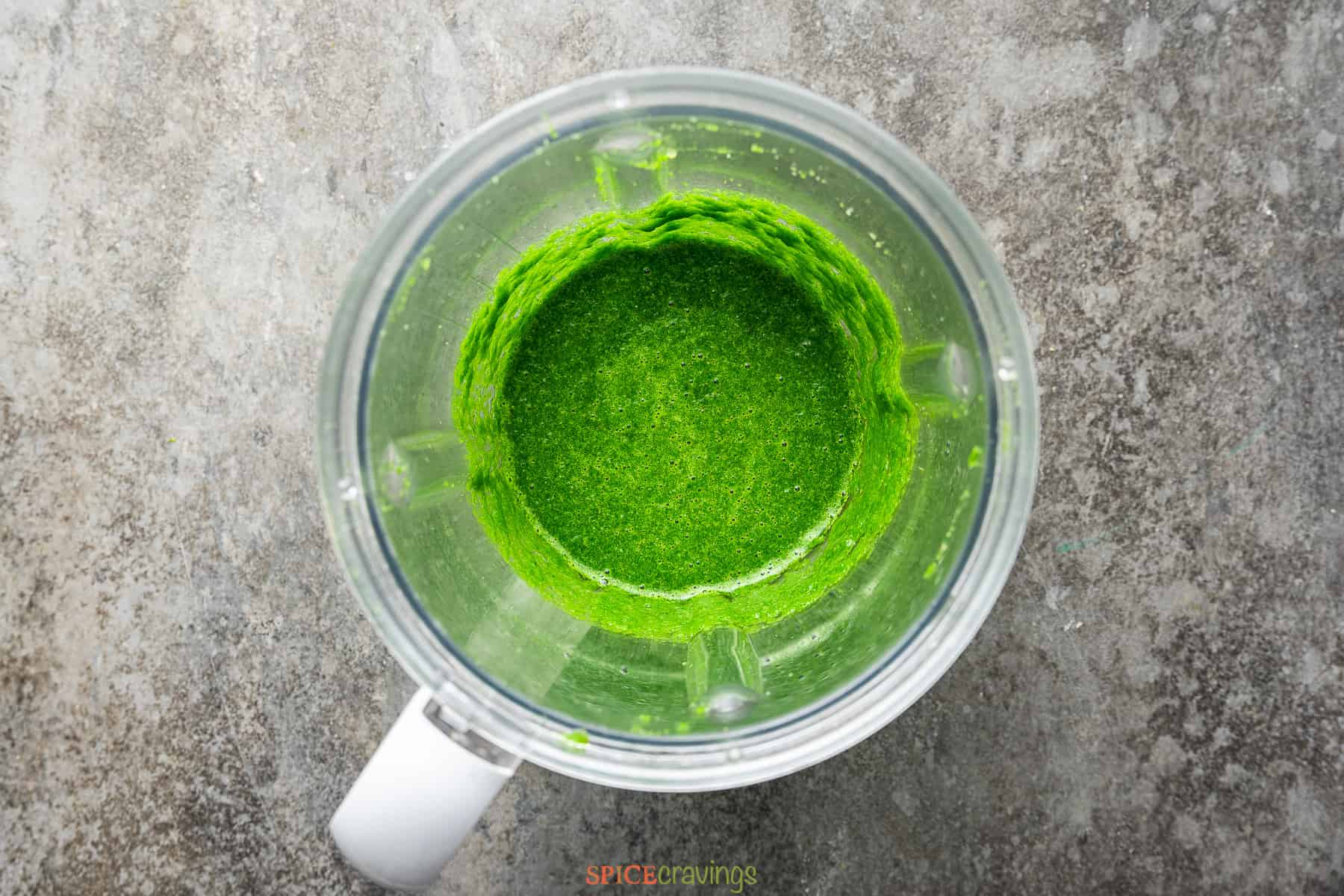 Blended green chutney in a blender