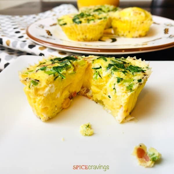 Spinach and cheese Egg Bite cut in half