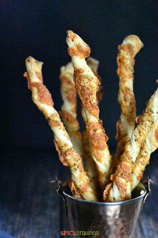 Flaky cheese straws made with cheddar cheese