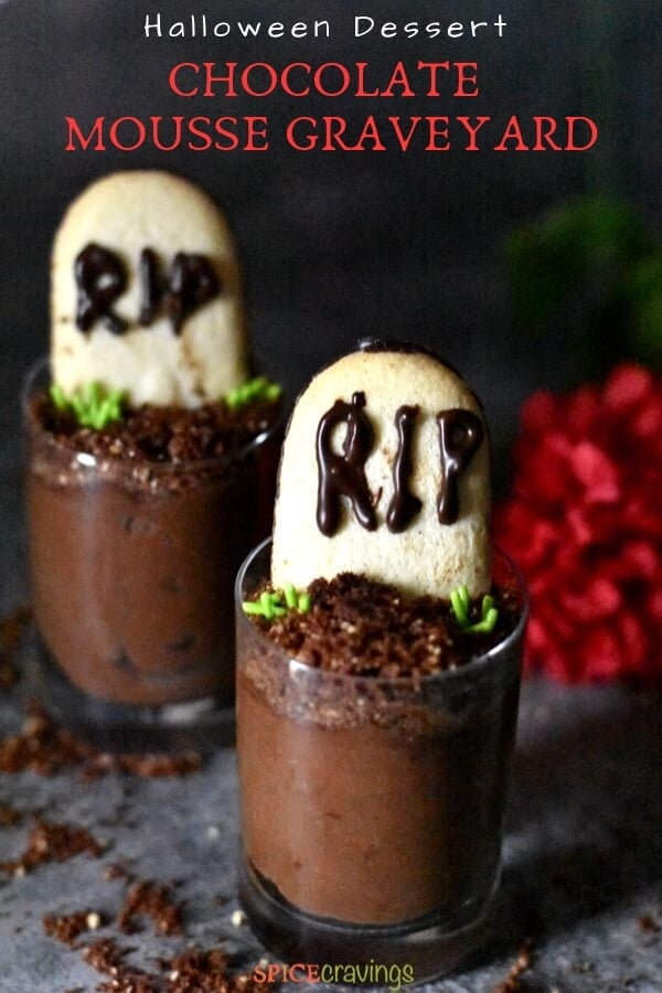Chocolate mousse decorated to look like graveyards