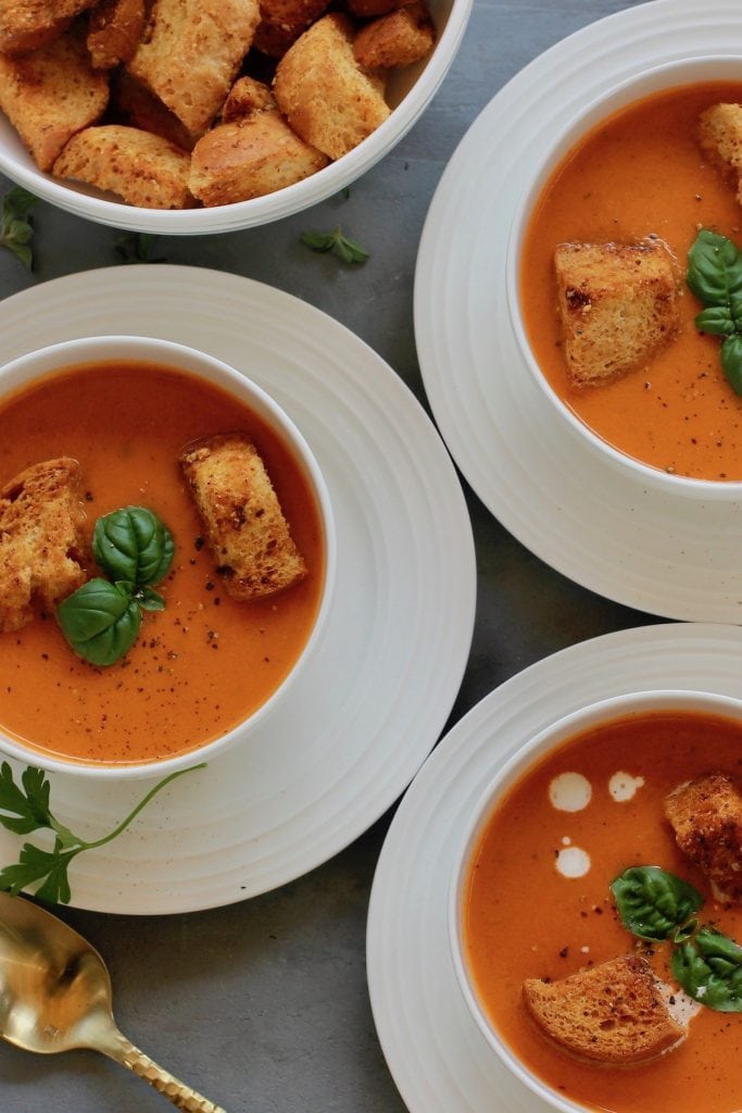 A creamy bowl of Instant Pot Tomato Bisque Soup