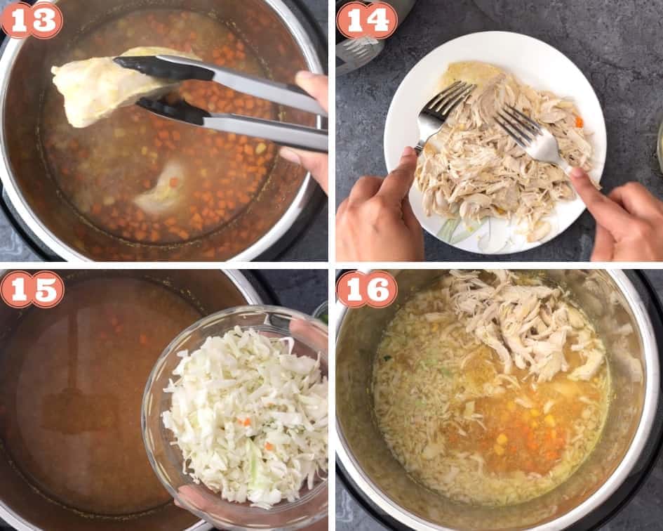 Shred chicken, add that and cabbage to pot