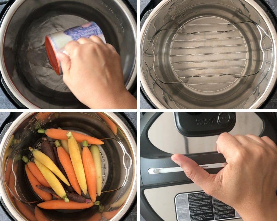 Step by step instructions on how to steam carrots in Instant Pot