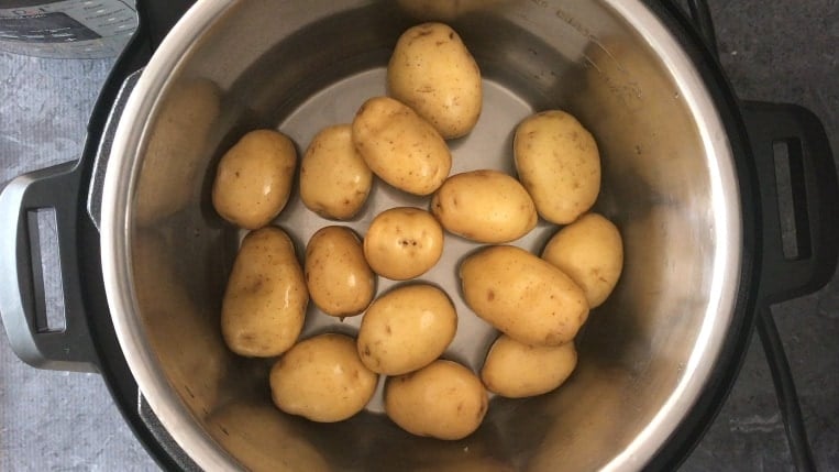 Potatoes placed in the Instant pot for steaming