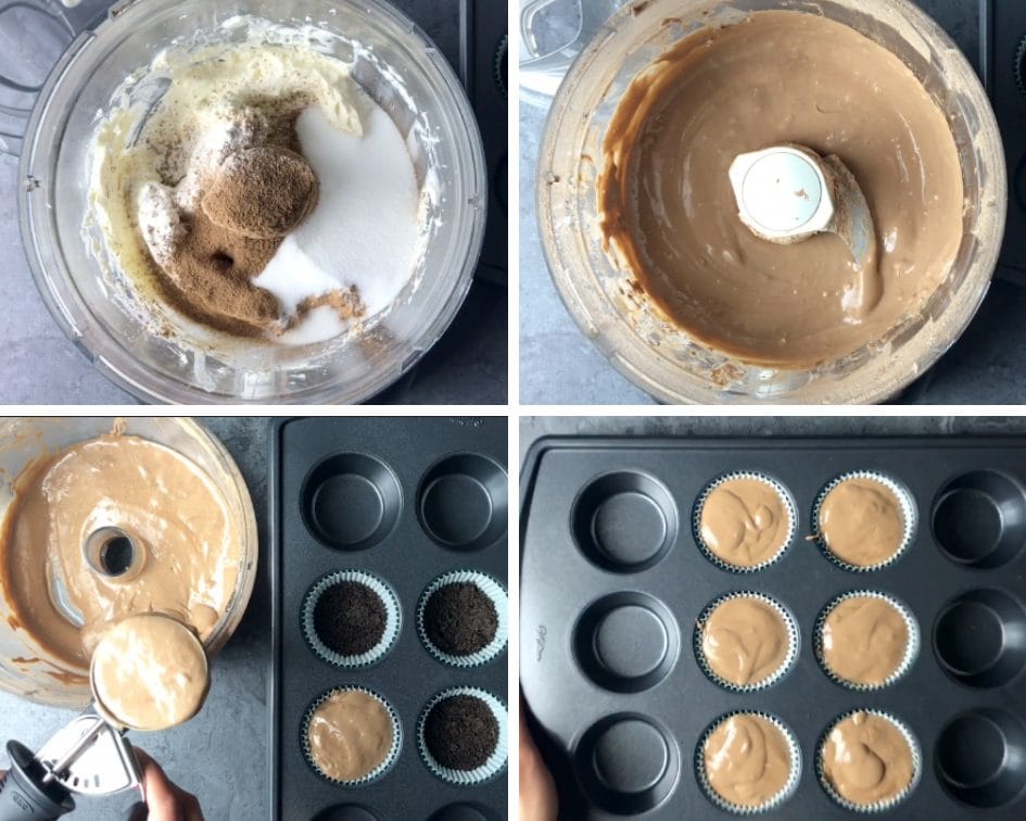 Step by step pictures showing how to make cheesecake filling