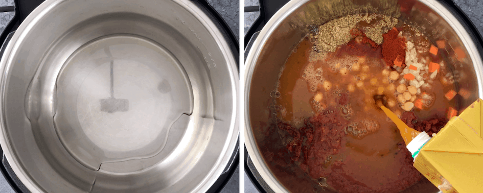 Step by step instructions on how to make Moroccan Chickpea Soup in an Instant Pot