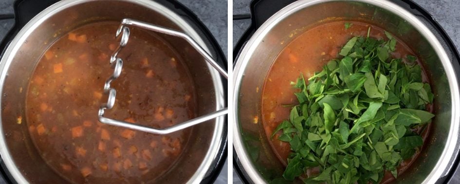 Step by step pictures showing how to make Moroccan chickpea soup in an Instant Pot