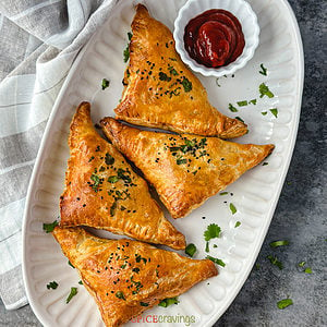 Puff pastry shells stuffed with Indian vegetarian filling