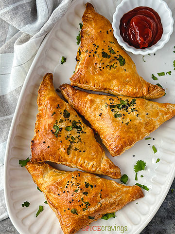 Puff pastry shells stuffed with Indian vegetarian filling