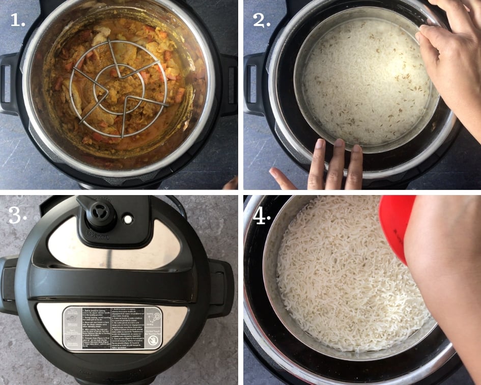 Steps showing How to make Pot in pot rice in Instant Pot