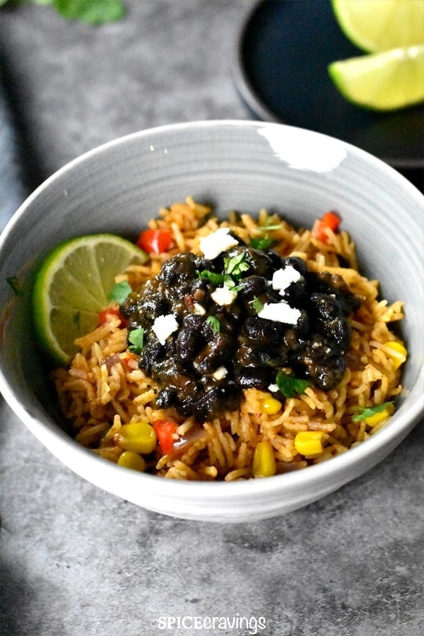 Instant pot Mexican Rice and Beans served in a bowl