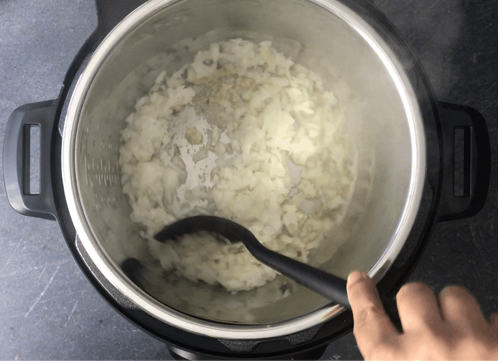 Saute onions, ginger and garlic on saute mode in Instant pot