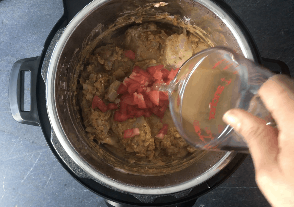 Adding water to the Instant pot for chicken curry