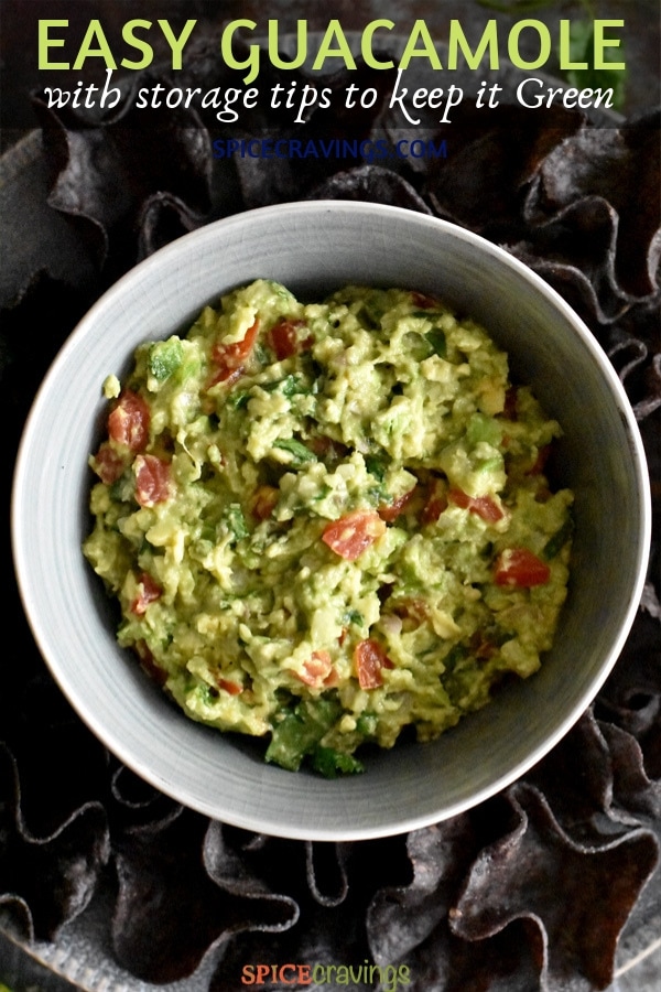Guacamole served with blue corn tortilla chips