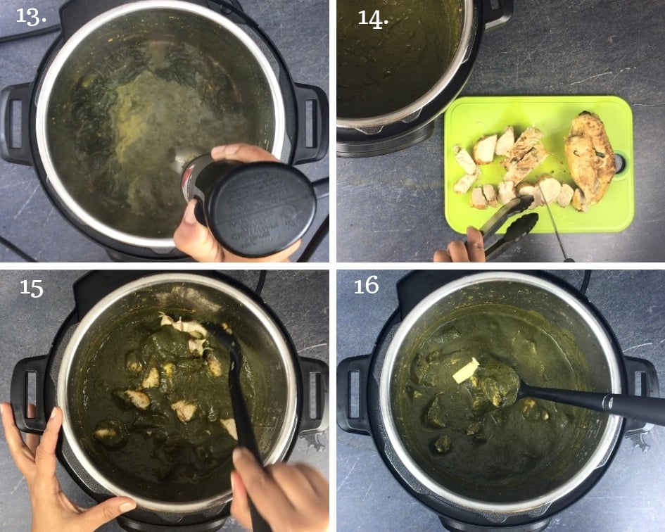 Step by step instructions on how to make Chicken Saag in an Instant Pot