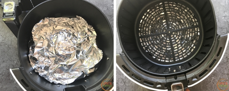 Lining the airfryer basket with aluminum foil